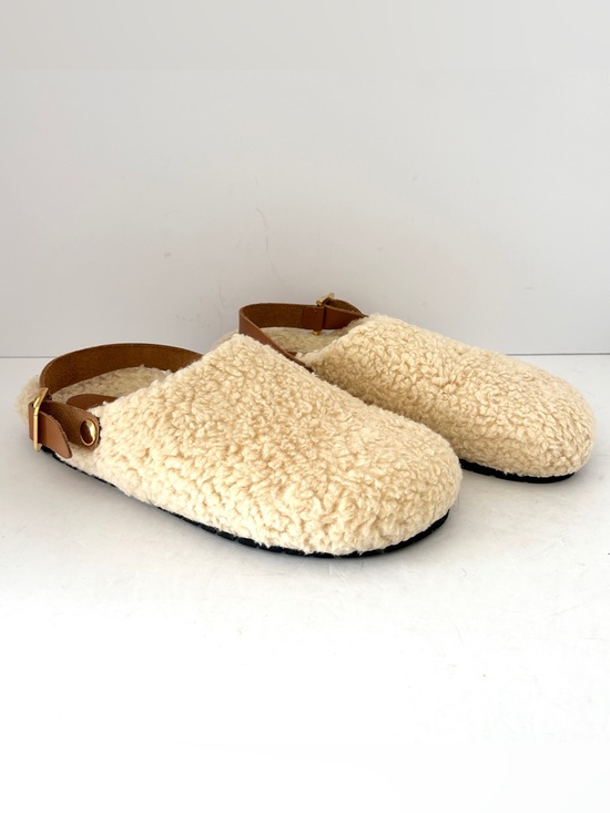 Pilcro Shoes - Anthropologie Pilcro Faux Shearling Clogs Beige Tan Leather Slippers Fleece US 9